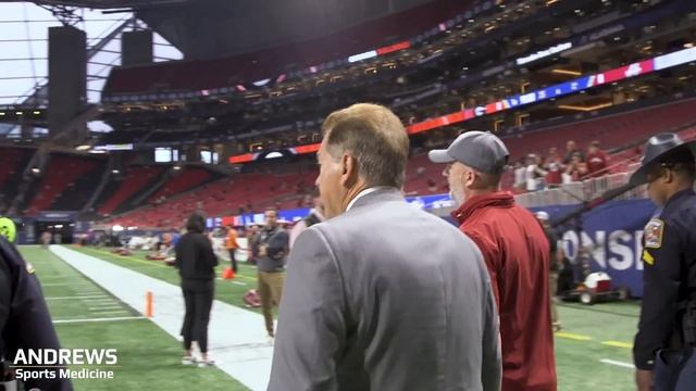 Alabama Arrives At Mercedes-Benz Stadium For The 2023 SEC Championship Vs Georgia