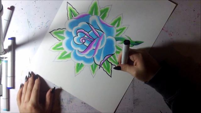 Drawing A Traditional Tattoo Flash Rose Design With Copic Markers