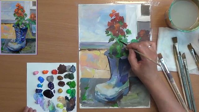 Как нарисовать вазон с цветами. Летние этюды. Акрил