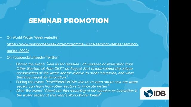 World Water Week & IDB Convenor Training: Tips And Tools For Promoting Your Session