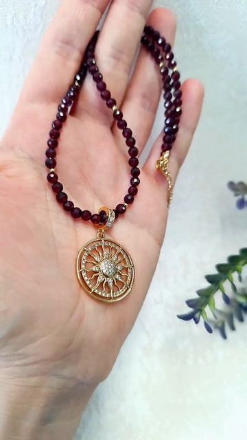 Чокер из граната. Подвеска с цирконами, съемная. #чокер