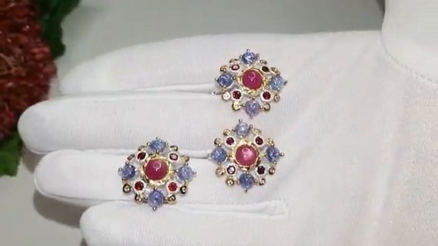Серебряный Набор с натуральными Рубинами, Гранатами, ?