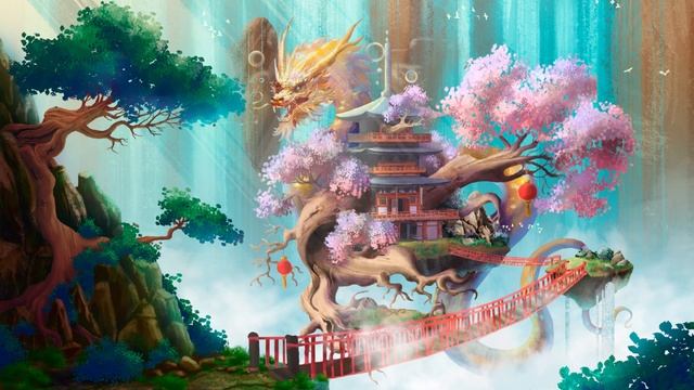 Дом на дереве. Китайский стиль. Атмосферная заставка