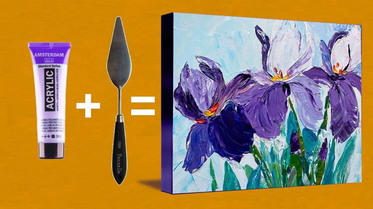 Создай эффектный букет ирисов мастихином всего за один урок!