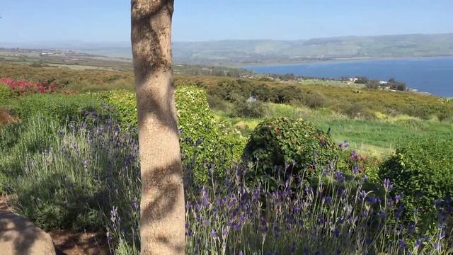 Гора Блаженств- место Нагорной проповеди. Вид на Галилейское море