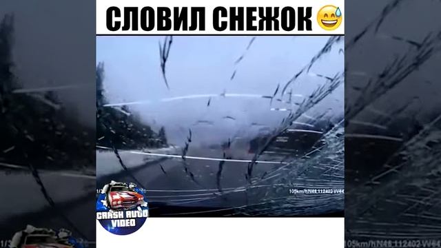 Словил снежок в лобовуху!