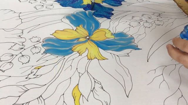 Рисую шарф с ирисами