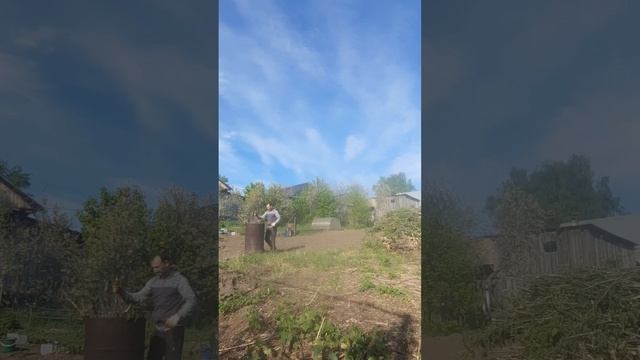 бочка ракета, сырые деревья горят как сухие