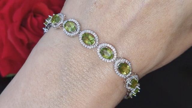 Серебряный браслет с хризолитами (14 камней 7х5 мм)