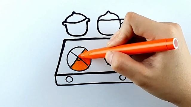 Рисование и раскраска кухонного оборудования (плита и