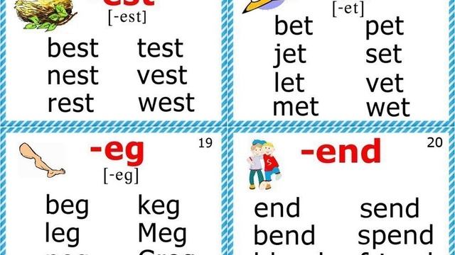 Letter E Reading 17-20
-est, -et, -eg, -end