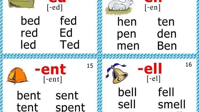 Letter E Reading 13-16
-ed, -en, -ent, -ell