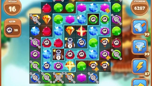6287 уровень в игре Сокровища Пиратов.