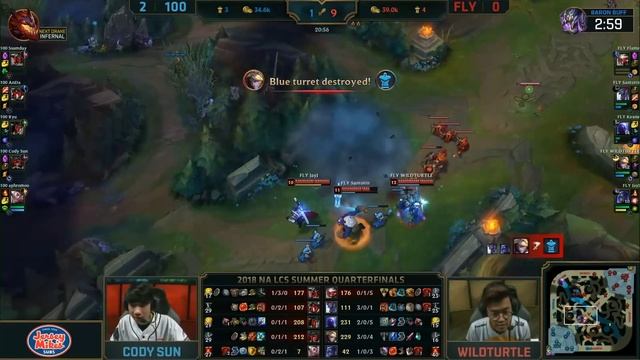 100 Vs. FLY Игра 3 | 1/4 финала | NA LCS Summer Split | 100 Thieves Vs. FlyQuest (2018)