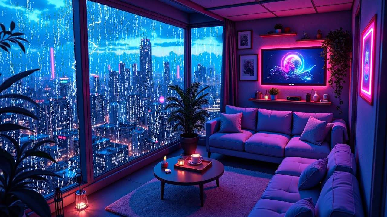 Lofi Hip Hop Rain Vibes 🌙 Late Night Balcony Chill For Study & Relax ☔ Lofi Rain Playlist