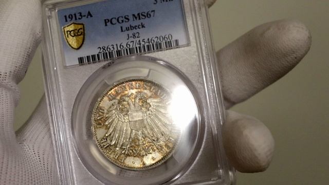 3 марки 1913 Любек PCGS MS67 топ