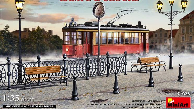 Распаковка MinArt 1/35 35639 Street Accessories With Lamps And Clocks