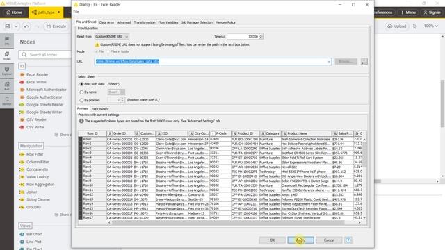 KNIME. Path Type And SQLite Connector