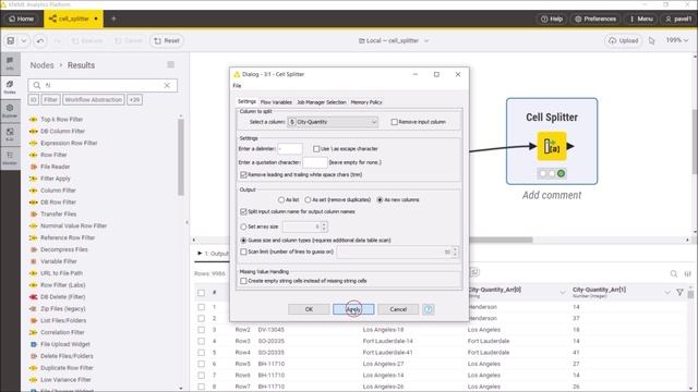 KNIME. Cell Splitter Nodes