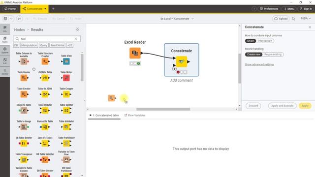 KNIME. Concatenate Node. Конкатенация таблиц