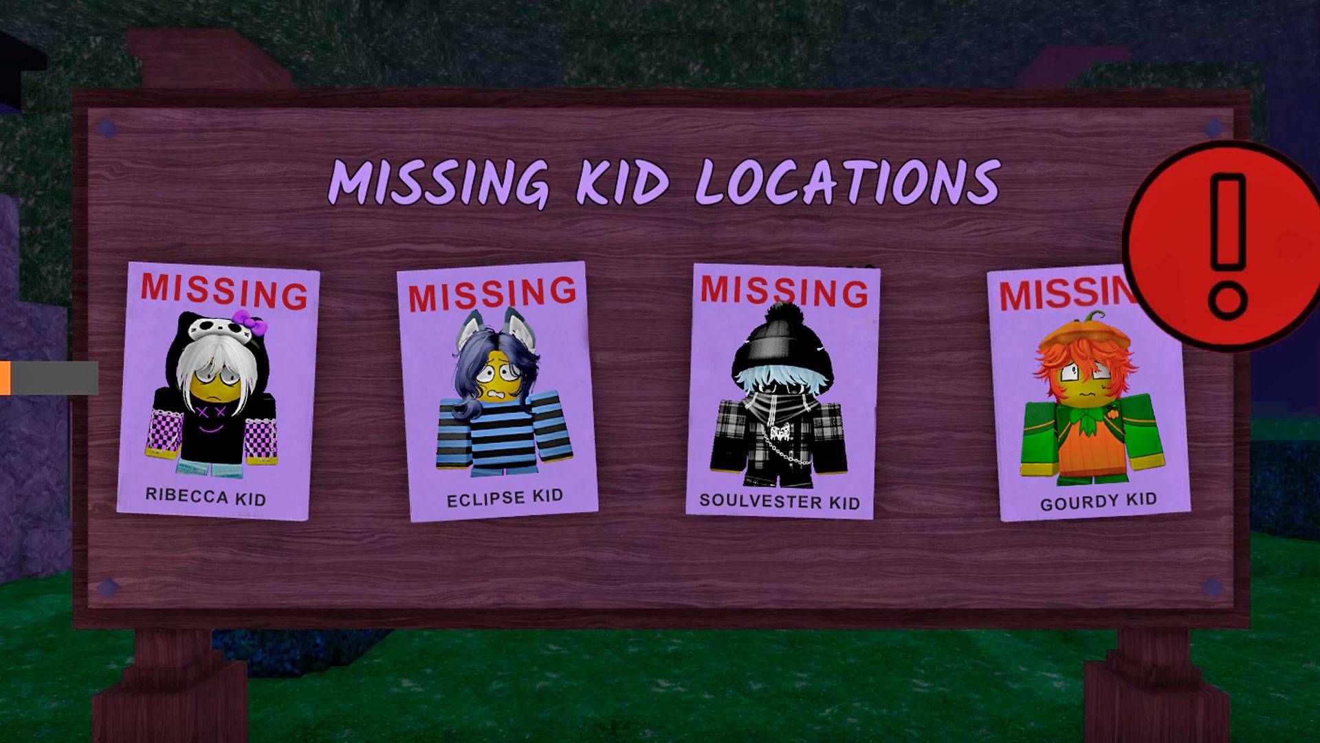 Дети из 99 ночей в лесу в образе тунов Мира Дэнди в Роблокс