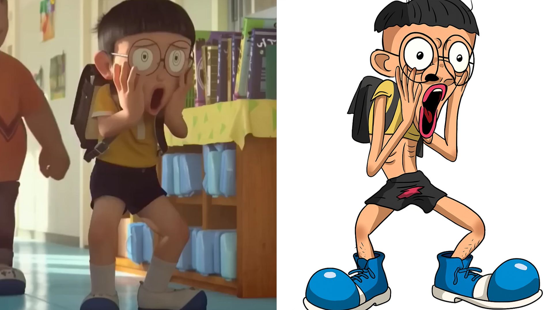 Забавные мемы с персонажами Дораэмона: Нобитой, Сидзукой, Джианом и Сунео в мультяшных сценах