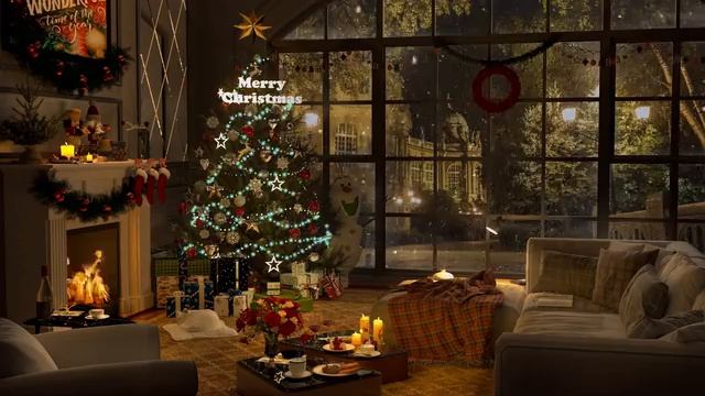 Новогодний уютный фон🎅. Камин 🔥 ёлка 🌲снег. ❄️Фон, Футаж #релакс #фон #футажи #рутуб #видео #топ