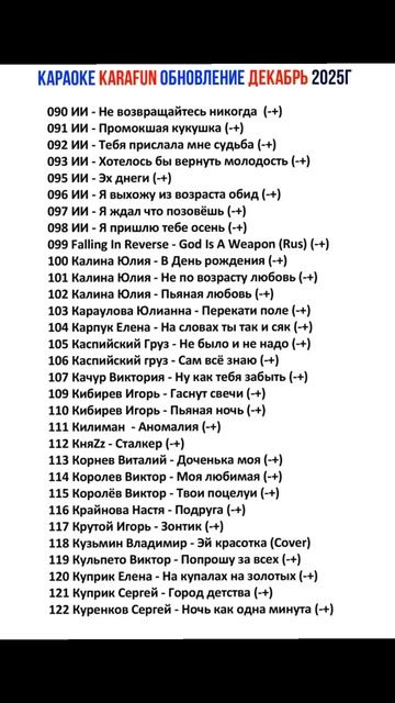 ОБНОВЛЕНИЕ -  KARAOKE(KARAFUN) ДЕКАБРЬ 2025г