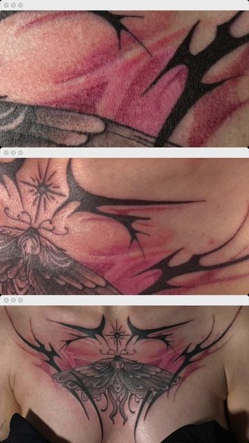 Сумасшедший проект на грудь с перекрытием старых татуировок 💓