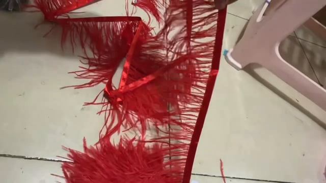 Тесьма из перьев страуса на ленте 8-10 см, 1 м, Красный цвет