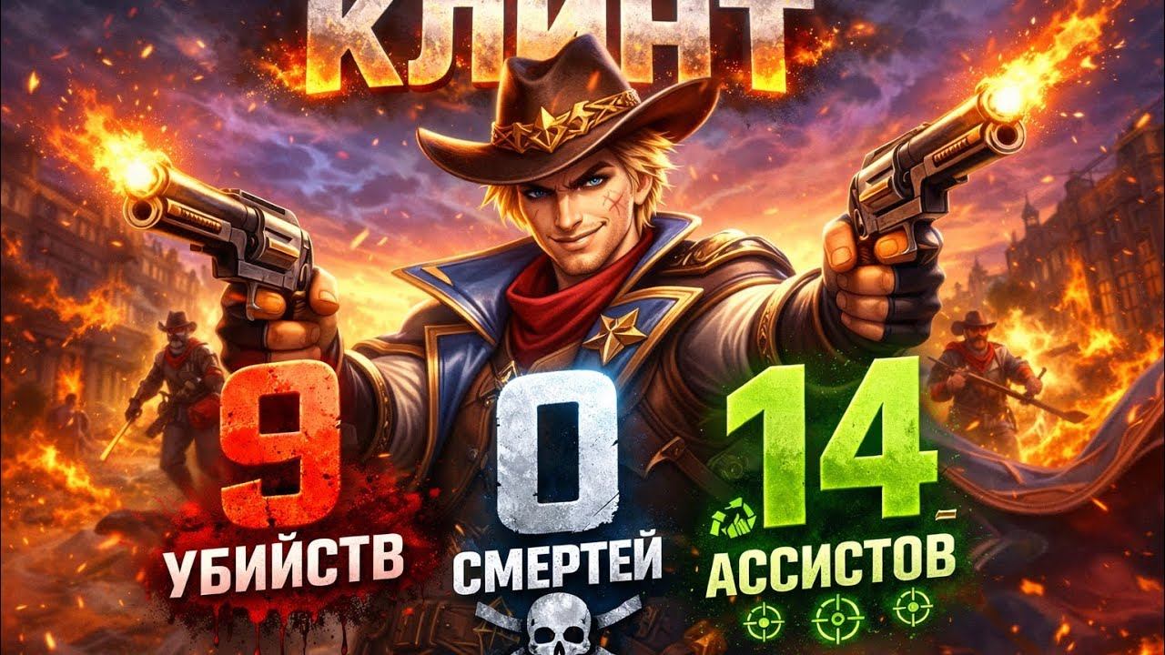 Клинт в огне — 9 убийств, 0 смертей, 14 ассистов