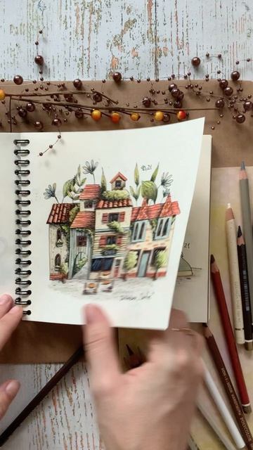 Листаю скетчбук с иллюстрациями в технике ручка плюс карандаши