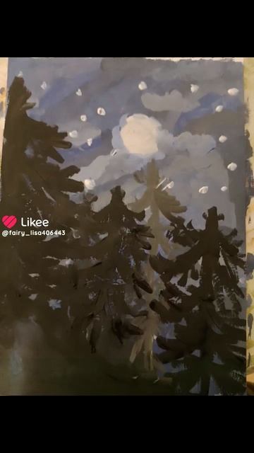 🌌Рисунок🌛 гуашью ночной лес 🌲🌳