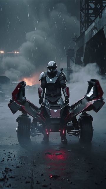 Спасатель в нанокостюме будущего едет спасать рабочих,которые застряли на заводе в результате пожара