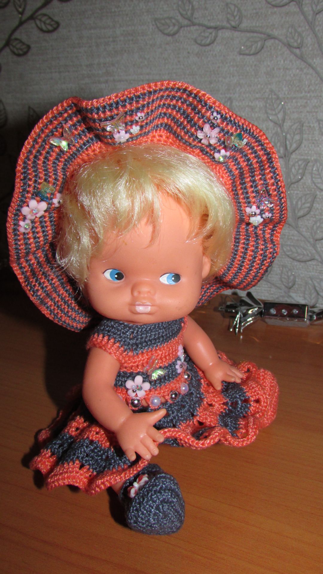 Авторский вязаный наряд\комплект с шляпой 