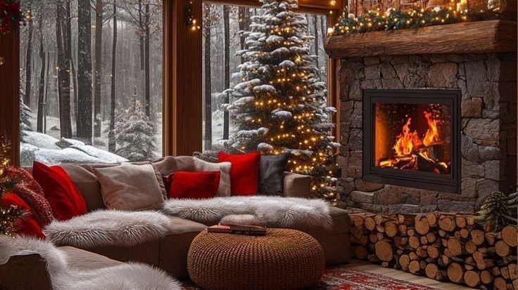 Теплый камин, мягкое пианино, Расслабляющая атмосфера праздника во время снегопада