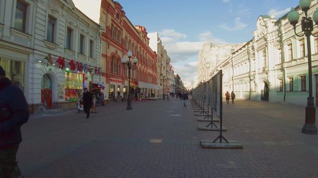 Moscow Walk. Old Arbat Street. Walking From Metro Station Smolenskaya To Boulevard.