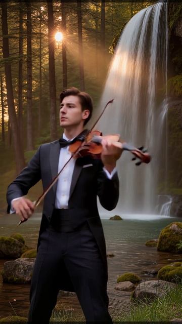 Скрипач гениально играет на скрипке.