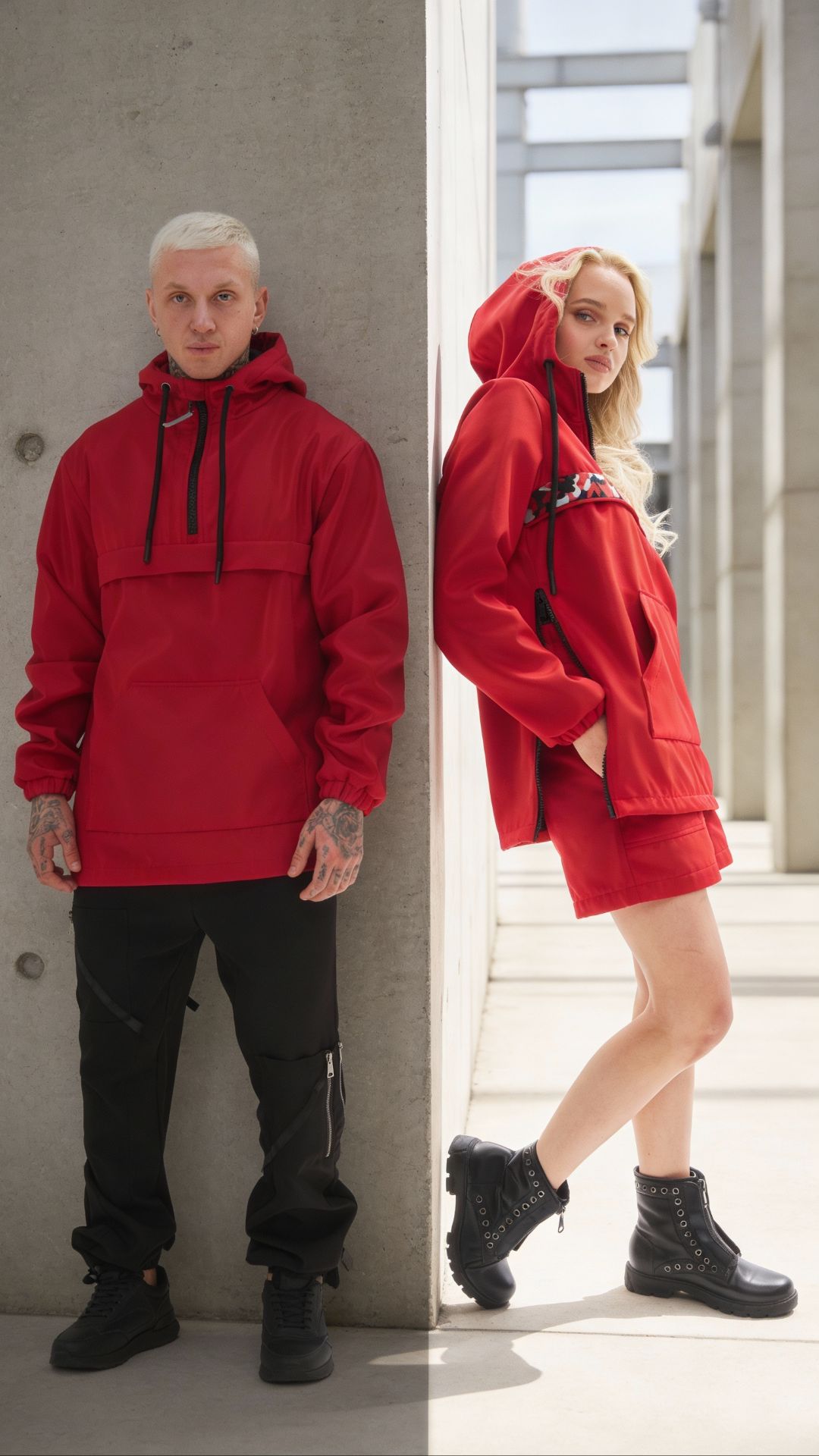 Family Look в красных анораках на флисе от AG Moda