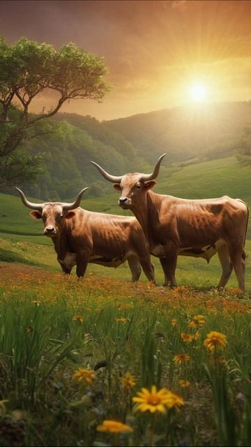 Коровы на закате: красота природы #природа #животные #закат