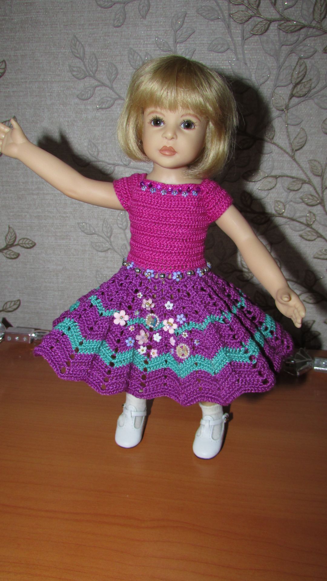 Авторское вязаное платье на кукол Хейди Плюсчок 26 см - Heidi Plusczok 26 см
