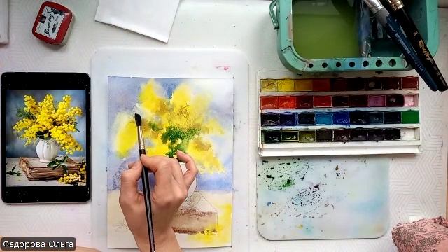 Акварель. Букет мимозы