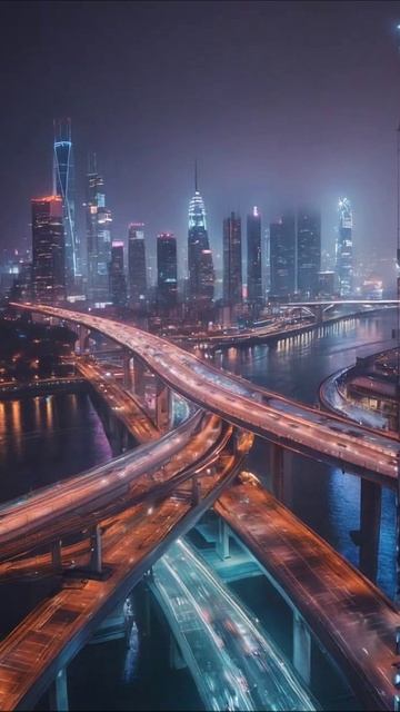 Небоскрёбы и вечерний туман: волшебство города #город #ночнойпейзаж #туман