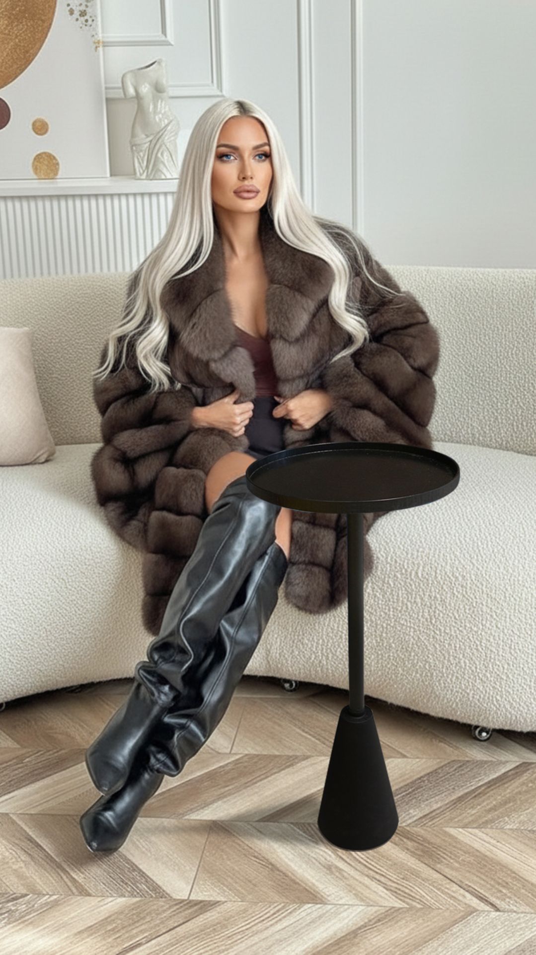 МДФ Кофейный столик лофт Круглый журнальный приставной столик