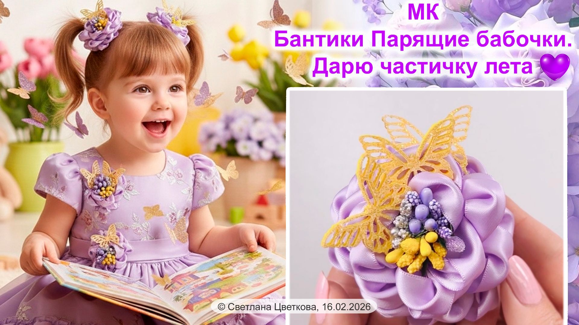 МК. Бант своими руками. Эффект парящей бабочки. Атласный бант, простой лепесток, легчайшая сборка.