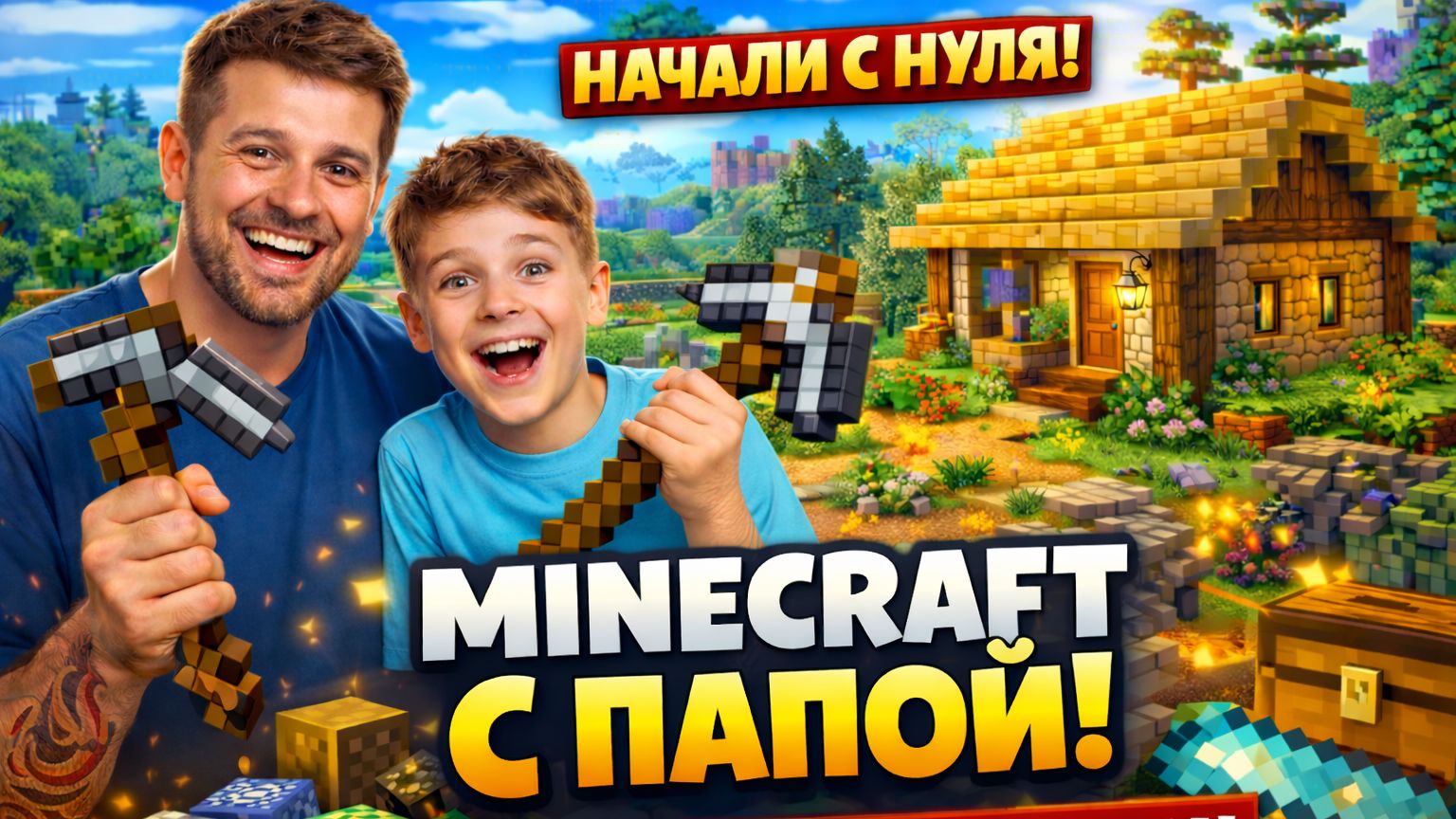 Minecraft Better MC (Forge) с ПАПОЙ 👨👦 Начали мир с нуля: копаем и строим дом | АндрюшаТВ