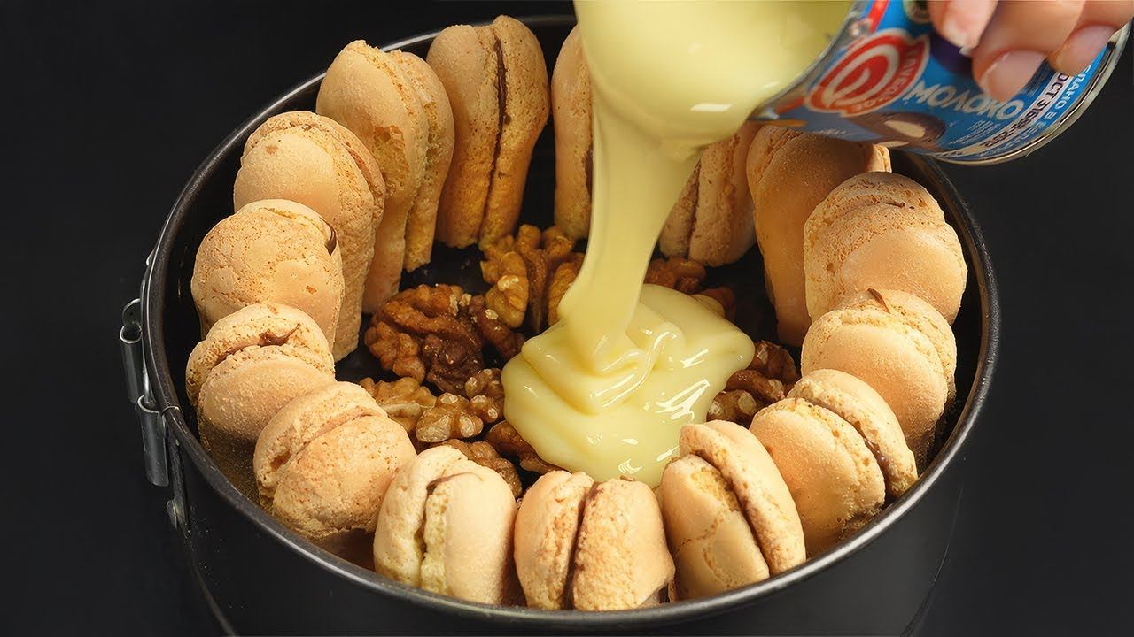 Nur 2 Zutaten!Die Kekse Mit Den Nüssen Und Der Kondensmilch Vermischen!Schnelles Dessert In 1Minute.