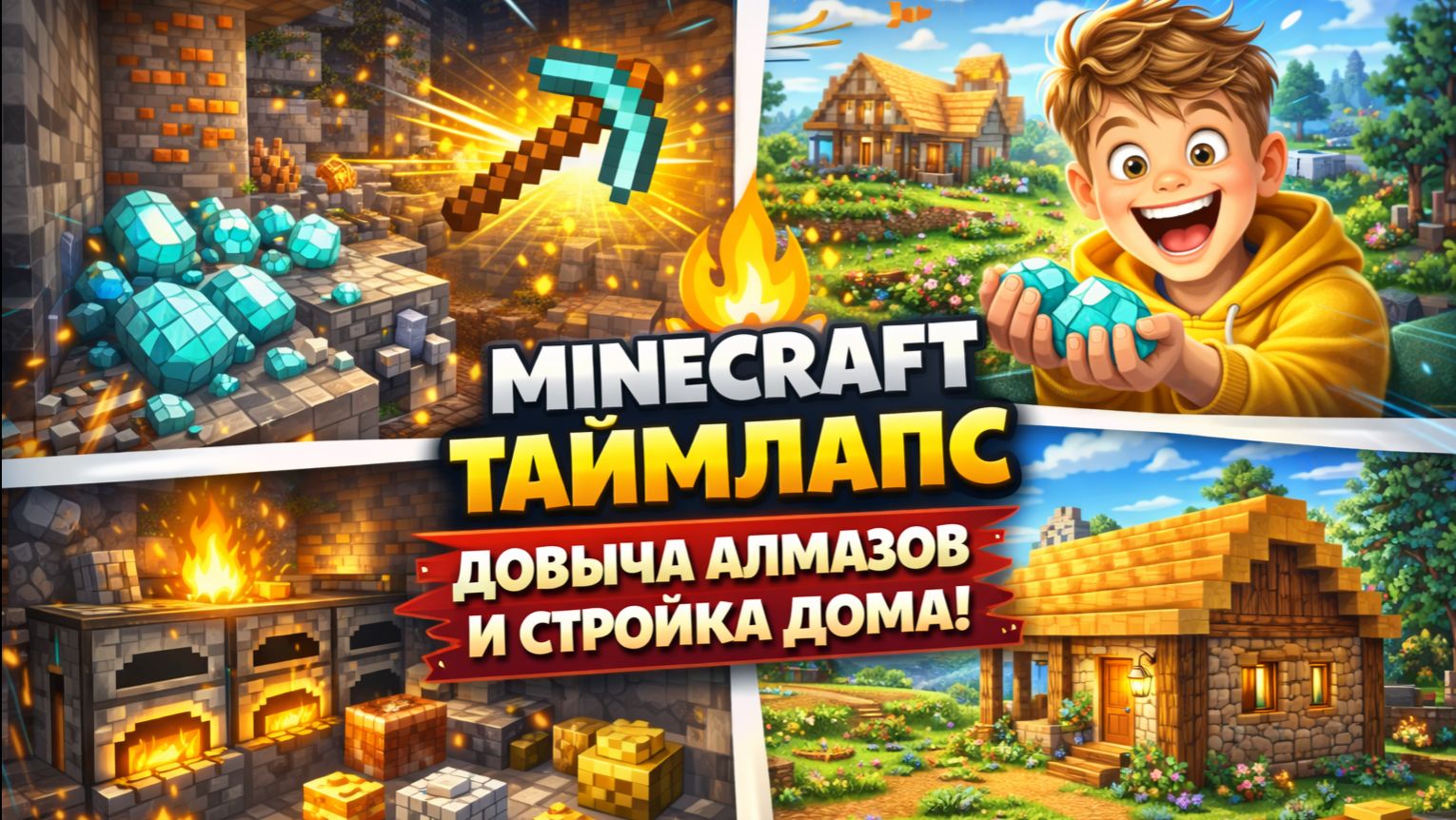 Minecraft таймлапс ⛏️ Добыча алмазов и стройка дома за один ролик! | АндрюшаТВ