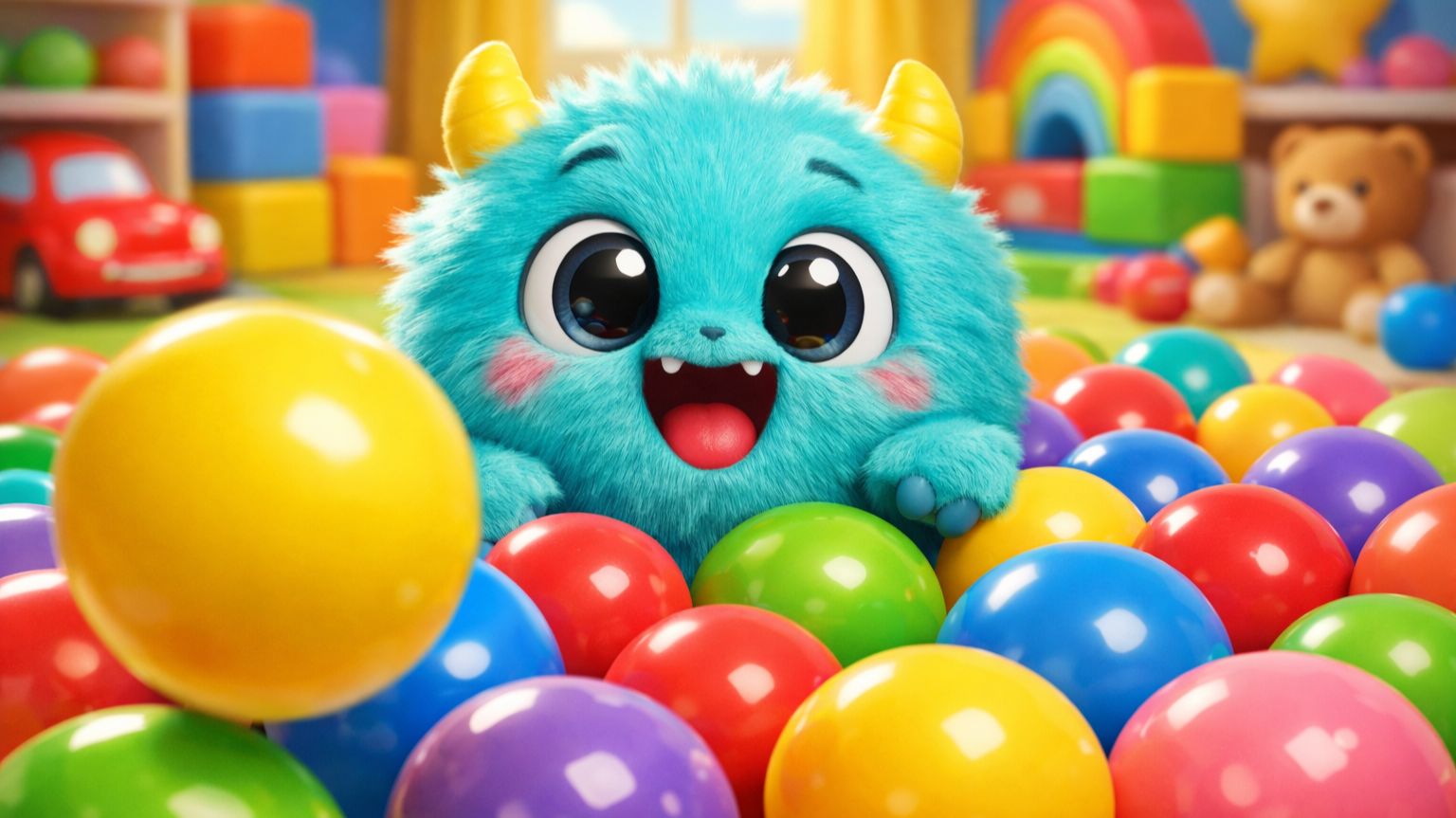 Монстрик играет с мячиками Весёлый детский МУЛЬТИК з