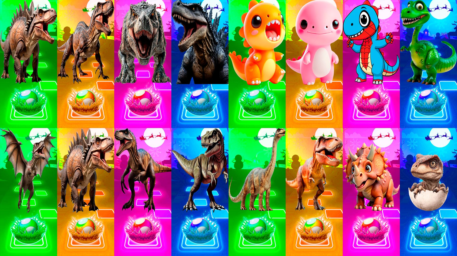 Динозавры МЕГАМИКС 341-344 уровни - Мультики про Динозавров | МУЛЬТФИЛЬМЫ ДИНОЗАВРЫ в Tiles Hop